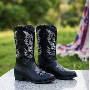 SheSole Black Wide Calf Cowboy Boots Size 9 Embroidered Western Festival Rodeo